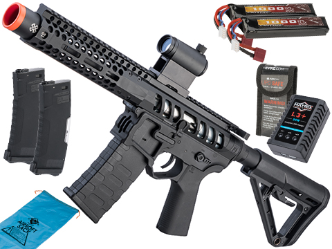 EMG F-1 Firearms PDW AR15 eSilverEdge Airsoft AEG Training Rifle (Model: 3G Style 2 / RS3 / Black / Go Airsoft Package)