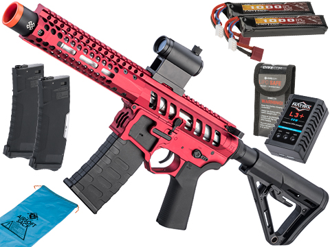 EMG F-1 Firearms PDW AR15 eSilverEdge Airsoft AEG Training Rifle (Model: 3G Style 2 / RS3 / Red / Go Airsoft Package)