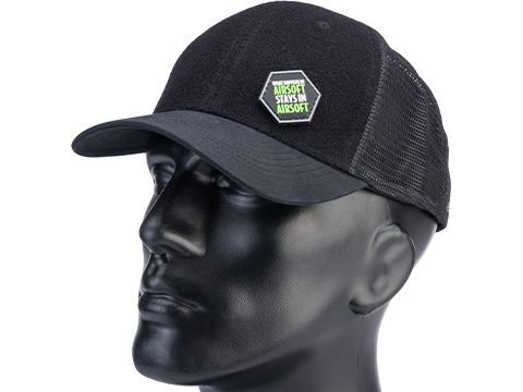 Evike.com Patch Panel Mesh Adjustable Tactical Ball Cap (Color: Black /  What Happens in Airsoft... Patch Package)
