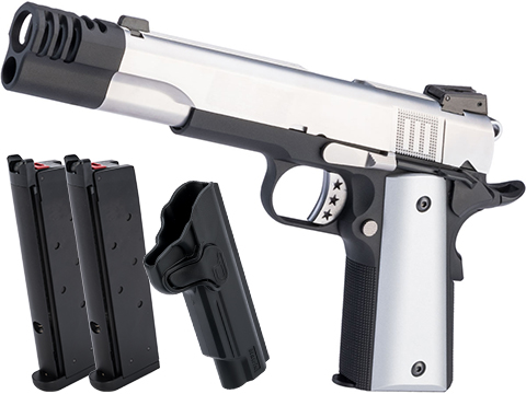 AW Custom NE31 Hitman Series 1911 Gas Blowback Pistol w/ Muzzle Compensator (Color: Silver / Two Tone / Carry Package)
