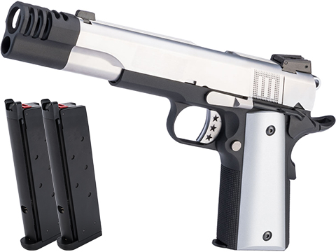 AW Custom NE31 Hitman Series 1911 Gas Blowback Pistol w/ Muzzle Compensator (Color: Silver / Two Tone / Reload Package)