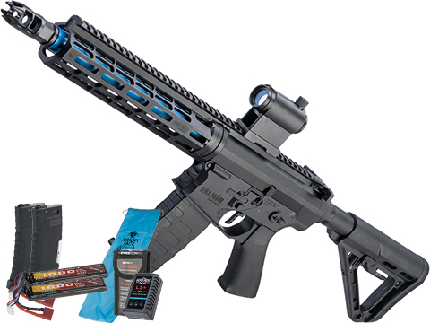 EMG Falkor Phantom AR-15 w/ Double-Jacketed Barrel & eSilverEdge Gearbox M4 Airsoft AEG (Color: Blue Barrel / RS-3 Stock / Go Airsoft Package)