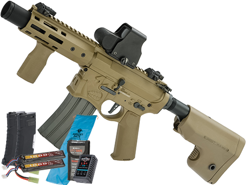 EMG / Sharps Bros Warthog Licensed Full Metal Advanced  Airsoft AEG Rifle (Color: Tan / 7 SBR / Go Airsoft Package)