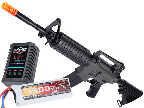 Golden Eagle M4A1 Carbine Airsoft AEG Rifle w/ Enhanced LiPo Ready Upgraded Gearbox (Package: Black - 11.1v LiPo Battery Package)