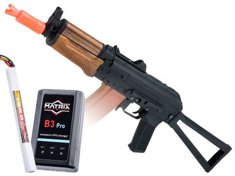 Matrix / CYMA Sport AKS74U Airsoft AEG Rifle with Imitation Wood Furniture (Package: 11.1v LiPo Battery + Charger)