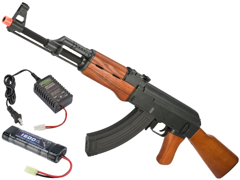 CYMA Standard AK47 Full Metal Real Wood Blowback Airsoft AEG Rifle (Package: Add 9.6v NiMH Battery + Charger)