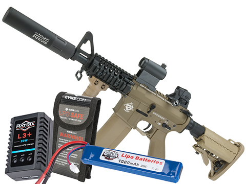 Evike.com G&P Rapid Fire II Airsoft AEG Rifle w/ QD Barrel Extension  (Package: Desert/Evike + Battery/Charger)