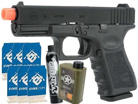 Evike.com Stay at Home Weapon Training / Target Shooting Airsoft Pack (Model: GLOCK 19 Gen.3 GBB Airsoft Pistol)