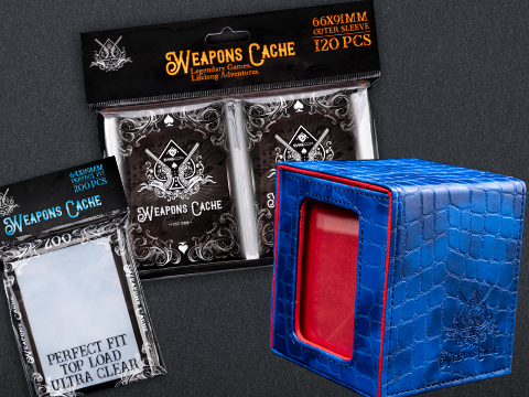 Weapons Cache Protect Bundle with WC Art Series Outer and Perfect Fit Inner Card Sleeves and a WC Commander Bunker Deck Box (Style: Weapons Cache / Blue & Red)