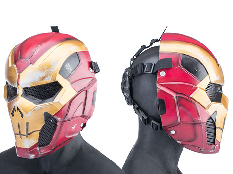 Evike.com R-Custom Fiberglass Iron Punisher Full Face Mask (Color: Red/Gold / Large / Mesh Lens)