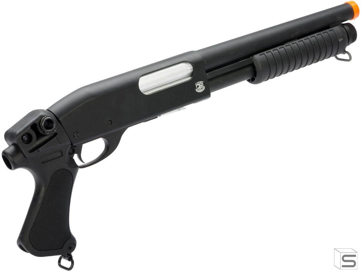 S T M870 Type Full Metal Airsoft Training Shotgun Version Short Barreled Black Polymer Grips Pro Shop Salient Arms