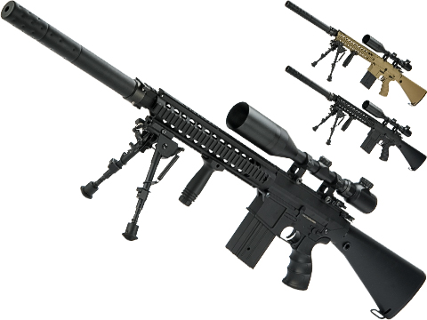 Matrix Full Size SR25 Precision Rifle Airsoft AEG (Model: Metal Receiver / No Suppressor / Black)