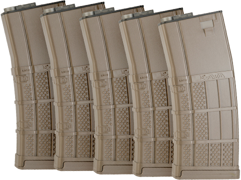EMG 190rd Lancer Systems Licensed L5 AWM Airsoft Mid-Cap Magazines (Color: Dark Earth / Pack of 5)