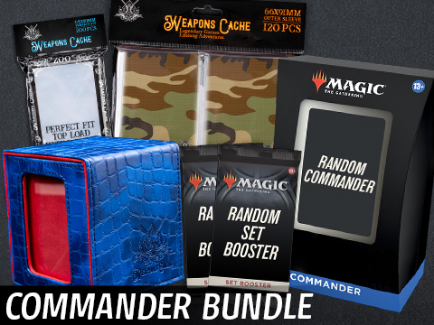 Weapons Cache Commander Bundle featuring Magic: The Gathering Commander Decks and Booster Packs (Color: Blue Deck Box)