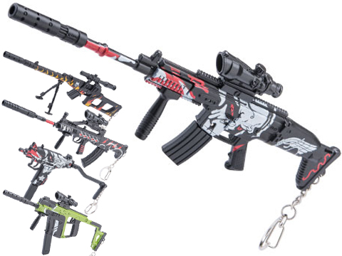 Die-Cast Metal Model Gun Keychain w/ Removable Accessories (Model: Scar / Bone Tengu)