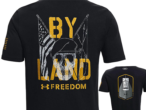 Under Armour UA Freedom By Land T-Shirt (Color: Black - Gold / Skull / Small)