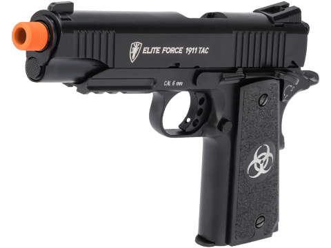 Custom Elite Force Gen 3 1911 Tactical CO2 Airsoft Gas Blowback Pistol w/ CNC Angel Custom Tac Glove Grips (Color: Black / Biohazard)