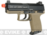 H&K Full Metal USP Compact Tactical Gas Blowback Airsoft Pistol by Umarex / KWA - Flat Dark Earth