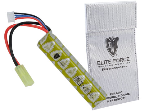 Elite Force 11.1V LiPo 900mAh 15C Brick Battery w/ LiPo Charging Safety Bag 