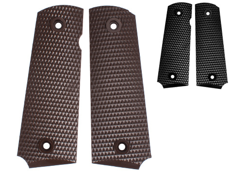 WE-Tech OEM Replacement Diamond Checkered Grip for 1911 Series Airsoft GBB Pistols (Color: Brown)