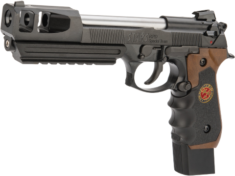 WE-Tech BioHazard Barry Burton M92 Custom GEN II Gas Blowback Airsoft Pistol (Model: Semi/Full Auto w/ Brown Grip)