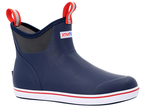 XTRATUF Men's 6 Ankle Deck Boot (Color: Navy / Red / 10)